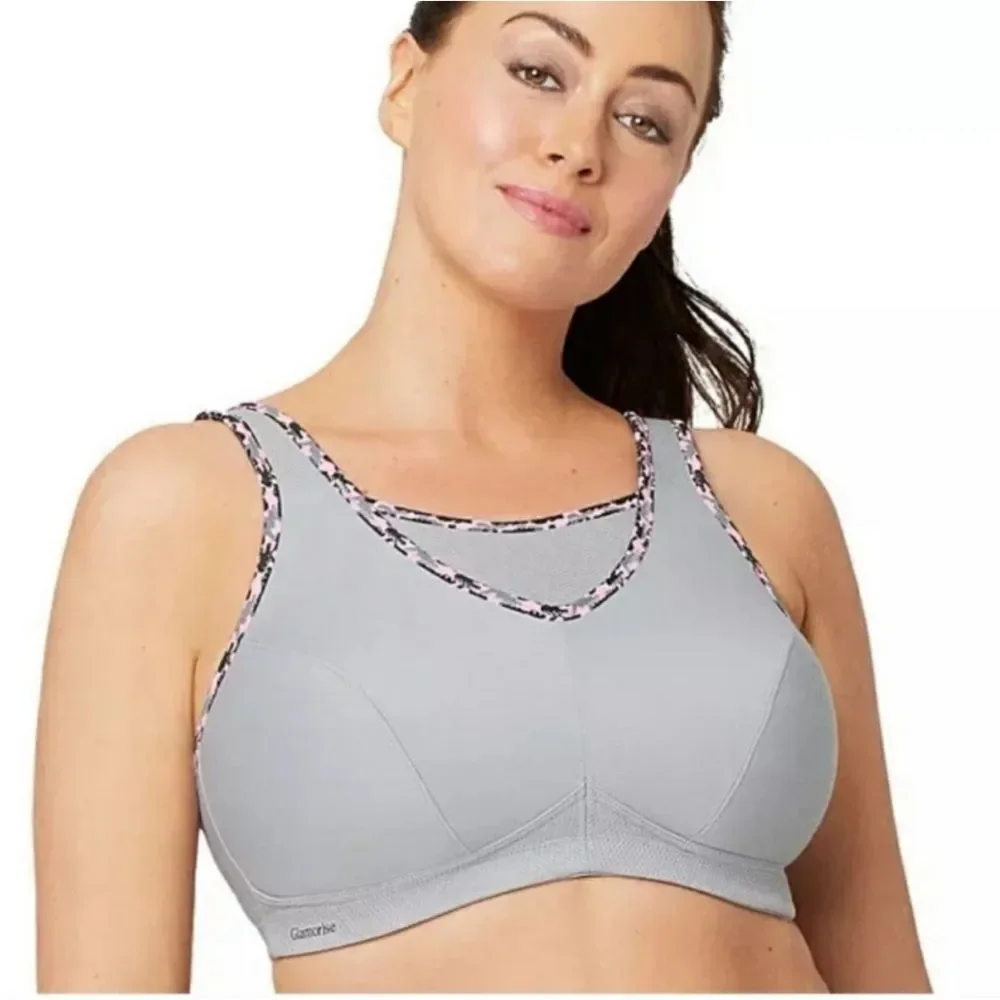 Glamorise Grey/Pink Camo No Bounce Camisole Sports Bra Size 42D